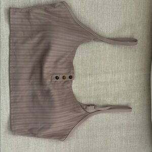 Aerie Ribbed Swim Top in Taupe
